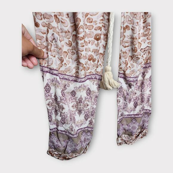 Anthropologie Ollari Tasseled Pull-On Pants Boho Cream Women’s Medium - Picture 4 of 7